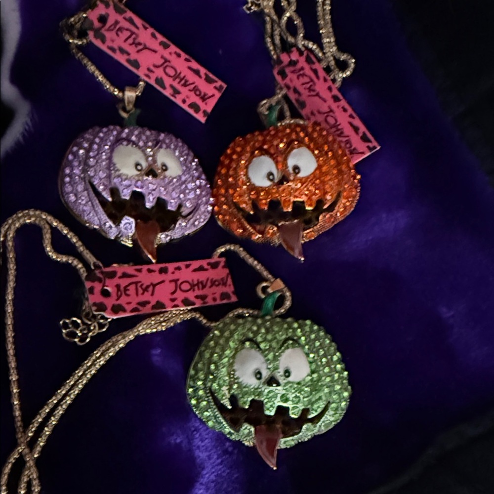NWT Betsy Johnson Halloween Pumpkin Glitz 17” Necklaces retired 3 colors